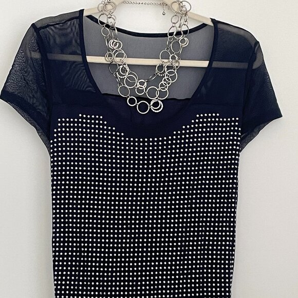 INC Studded Navy Dressy T-Shirt Round Neck Short Sleeve Lightweight Top XL - Picture 3 of 4